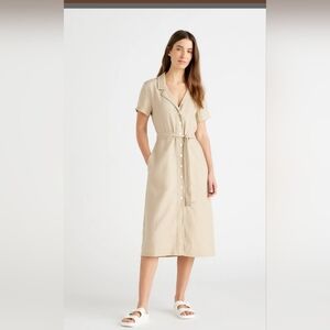 Quince Beige Midi Dress with Belt XL